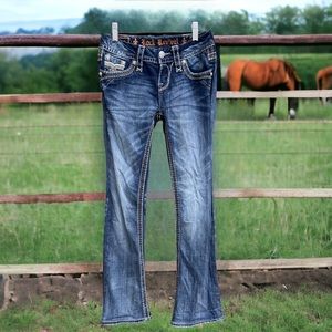 ROCK REVIVAL Randi Bootcut Jeans Embellished Flap Sequin Pockets Pants Size 25